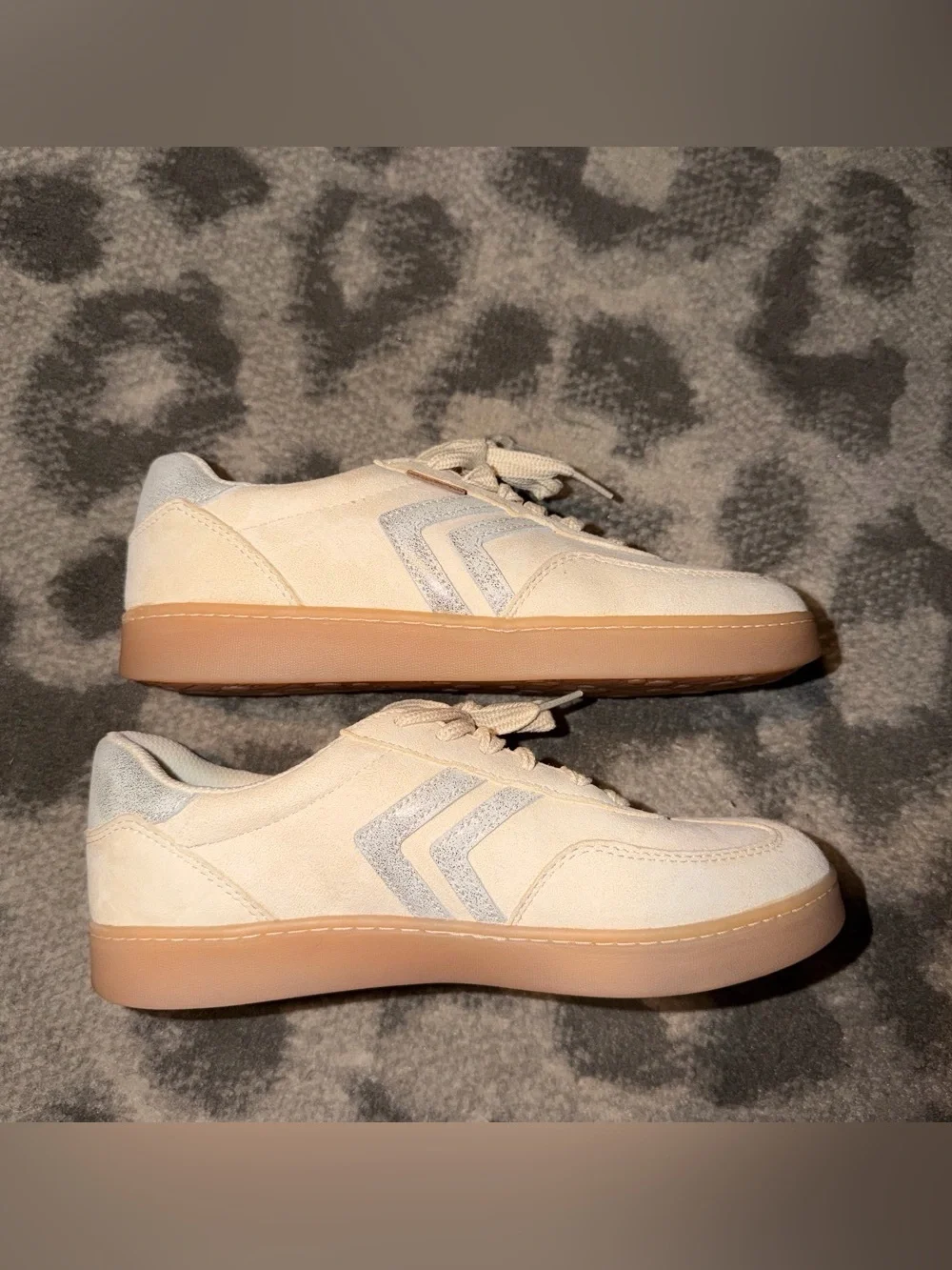 Neutral Suede Lace-Up Sneakers in Cream